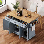 Rolling Kitchen Island with Drop Leaf, Kitchen Island Cart on Wheels, Moveable Island Table with 4 Doors Cabinet & 3 Drawers