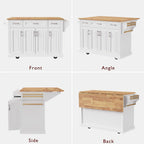 Rolling Kitchen Island with Drop Leaf, Kitchen Island Cart on Wheels, Moveable Island Table with 4 Doors Cabinet & 3 Drawers
