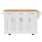 Rolling Kitchen Island with Drop Leaf, Kitchen Island Cart on Wheels, Moveable Island Table with 4 Doors Cabinet & 3 Drawers