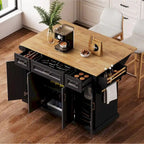 Rolling Kitchen Island with Drop Leaf, Kitchen Island Cart on Wheels, Moveable Island Table with 4 Doors Cabinet & 3 Drawers