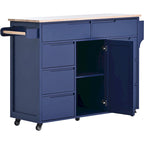Kitchen Island with Wooden Top, Mobile Island on Locking Wheels, Rolling Cart with Flatware Organizer & 8 Handle-Free Drawers