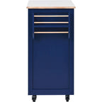 Kitchen Island with Wooden Top, Mobile Island on Locking Wheels, Rolling Cart with Flatware Organizer & 8 Handle-Free Drawers