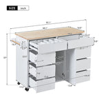 Kitchen Island with Wooden Top, Mobile Island on Locking Wheels, Rolling Cart with Flatware Organizer & 8 Handle-Free Drawers