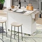Kitchen Island with Trash Can Storage Cabinet, Rolling Kitchen Island on Wheels with Adjustable Shelf, Drop Leaf & Drawer