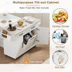 Kitchen Island with Trash Can Storage Cabinet, Rolling Kitchen Island on Wheels with Adjustable Shelf, Drop Leaf & Drawer