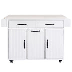 Kitchen Island with Trash Can Storage Cabinet, Rolling Kitchen Island on Wheels with Adjustable Shelf, Drop Leaf & Drawer