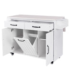 Kitchen Island with Trash Can Storage Cabinet, Rolling Kitchen Island on Wheels with Adjustable Shelf, Drop Leaf & Drawer