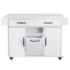 Kitchen Island with Trash Can Storage Cabinet, Rolling Kitchen Island on Wheels with Adjustable Shelf, Drop Leaf & Drawer