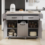 Kitchen Island with Trash Can Storage Cabinet, Rolling Kitchen Island on Wheels with Adjustable Shelf, Drop Leaf & Drawer