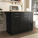 Rolling Kitchen Island Cart, Kitchen Island with 3 Tier Pull Out Cabinet, Portable Trolley Island with Drop Leaf & 2 Drawers