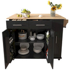 Rolling Kitchen Island Cart, Kitchen Island with 3 Tier Pull Out Cabinet, Portable Trolley Island with Drop Leaf & 2 Drawers