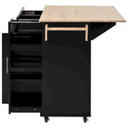 Rolling Kitchen Island Cart, Kitchen Island with 3 Tier Pull Out Cabinet, Portable Trolley Island with Drop Leaf & 2 Drawers