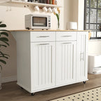 Rolling Kitchen Island Cart, Kitchen Island with 3 Tier Pull Out Cabinet, Portable Trolley Island with Drop Leaf & 2 Drawers