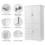 Tall and Wide Storage Cabinet with Doors for Bathroom/Office,Three Drawers - N/A
