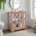 LED Glass Antique Curio Display Cabinet Showcase with Lattice Doors