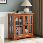 LED Glass Antique Curio Display Cabinet Showcase with Lattice Doors