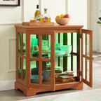 LED Glass Antique Curio Display Cabinet Showcase with Lattice Doors