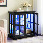 LED Glass Antique Curio Display Cabinet Showcase with Lattice Doors