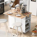 Roomfitters Kitchen Island with Power Outlet, Kitchen Storage Island with Drop Leaf and Rubber Wood, 5 Wheels