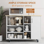 Futzca 47W Kitchen Storage Island Cart with 6 Open Shelves and 1 Cabinet