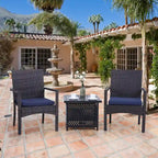3-piece Patio Bistro Set, Rattan Chairs and Metal Side Table with Umbrella Hole