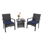 3-piece Patio Bistro Set, Rattan Chairs and Metal Side Table with Umbrella Hole