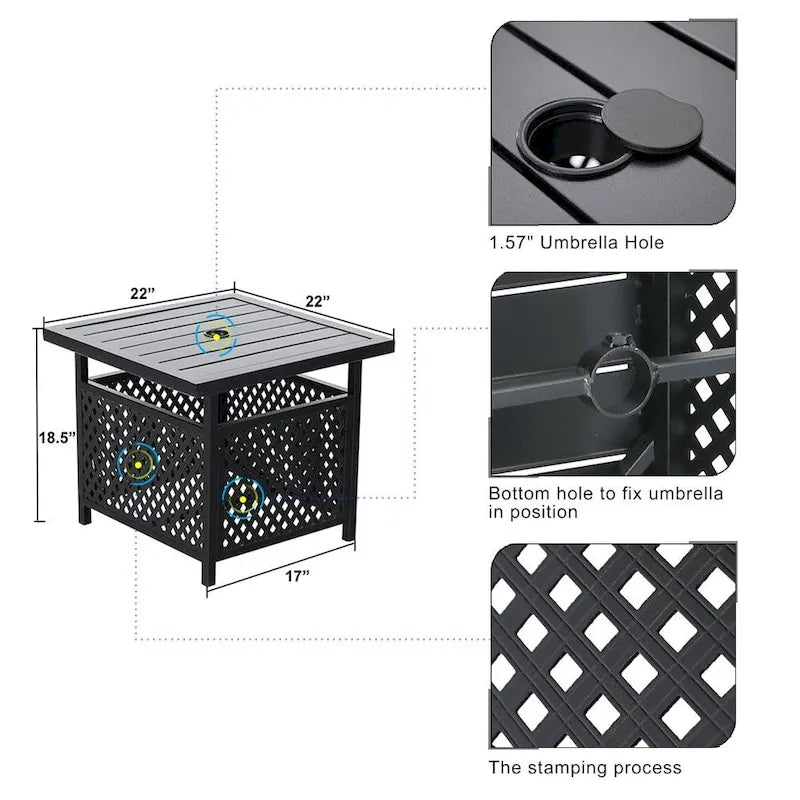 3-piece Patio Bistro Set, Rattan Chairs and Metal Side Table with Umbrella Hole