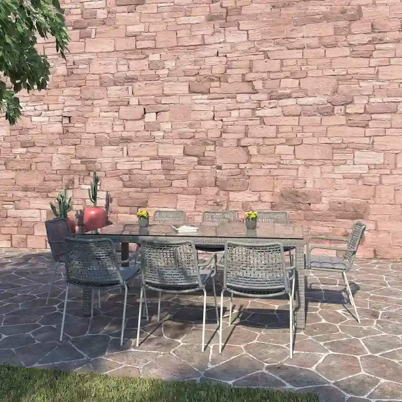 Amazonia Rouge Outdoor 9pc Patio Dining Set - With Cushions
