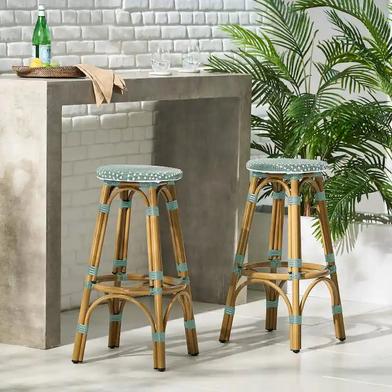 Starla Outdoor Aluminum and Wicker 29.5 Inch Barstools (Set of 2) by Christopher Knight Home - N/A