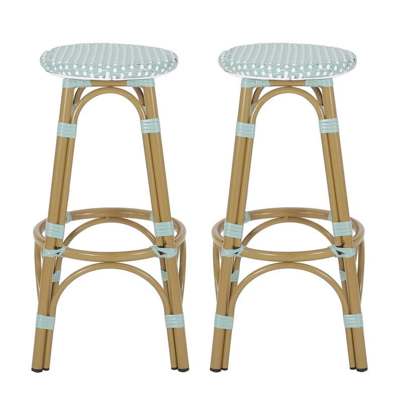 Starla Outdoor Aluminum and Wicker 29.5 Inch Barstools (Set of 2) by Christopher Knight Home - N/A