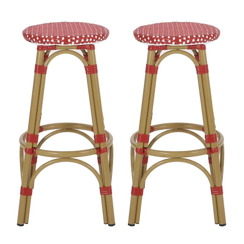 Starla Outdoor Aluminum and Wicker 29.5 Inch Barstools (Set of 2) by Christopher Knight Home - N/A