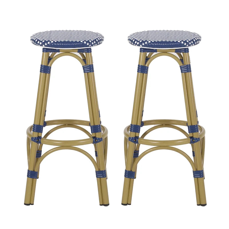 Starla Outdoor Aluminum and Wicker 29.5 Inch Barstools (Set of 2) by Christopher Knight Home - N/A