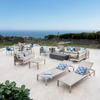Cape Coral 7 Piece Dining Set and Sofa Set and 4pc Chat Set and Fire Pit and 2 Chaise Lounges by Christopher Knight Home