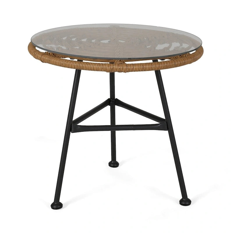 Orlando Outdoor Woven Faux Rattan Side Table with Glass Top by Christopher Knight Home