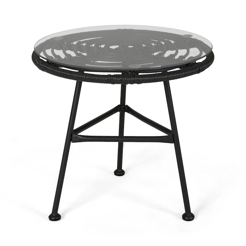 Orlando Outdoor Woven Faux Rattan Side Table with Glass Top by Christopher Knight Home