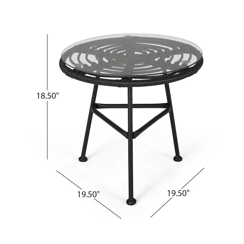 Orlando Outdoor Woven Faux Rattan Side Table with Glass Top by Christopher Knight Home