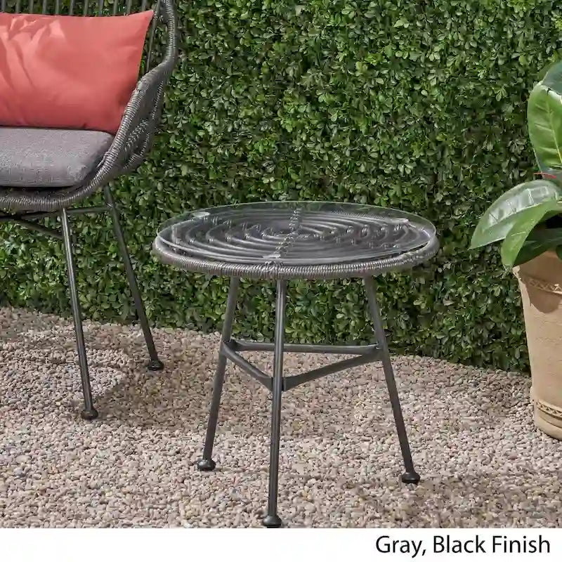 Orlando Outdoor Woven Faux Rattan Side Table with Glass Top by Christopher Knight Home