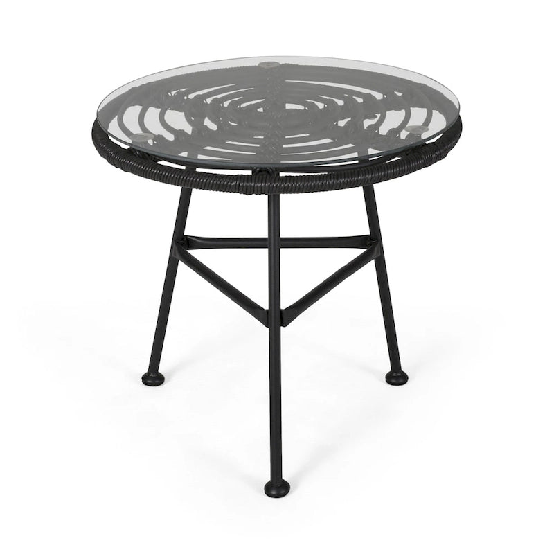 Orlando Outdoor Woven Faux Rattan Side Table with Glass Top by Christopher Knight Home