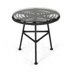Orlando Outdoor Woven Faux Rattan Side Table with Glass Top by Christopher Knight Home