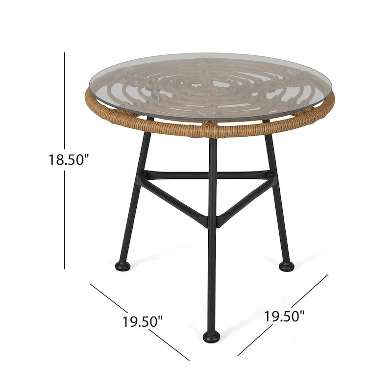 Orlando Outdoor Woven Faux Rattan Side Table with Glass Top by Christopher Knight Home