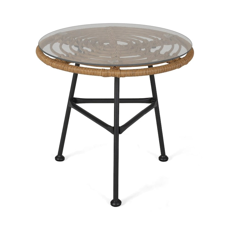 Orlando Outdoor Woven Faux Rattan Side Table with Glass Top by Christopher Knight Home