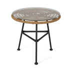 Orlando Outdoor Woven Faux Rattan Side Table with Glass Top by Christopher Knight Home