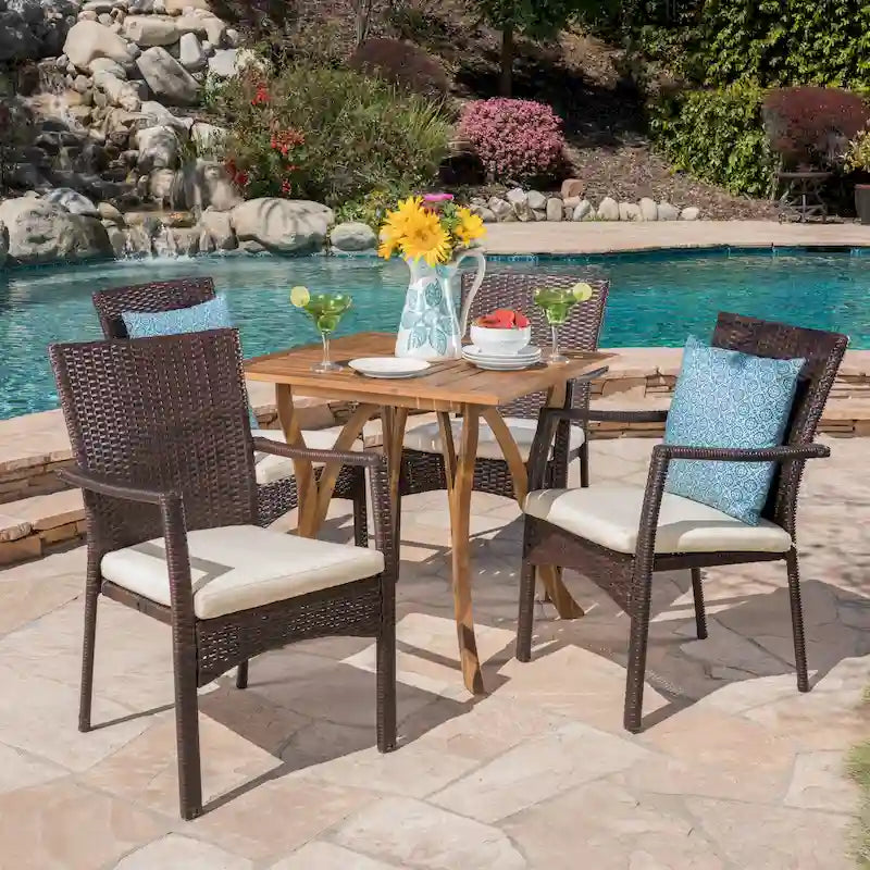 Ferris Acacia Wood and Wicker 5-piece Dining Set by Christopher Knight Home