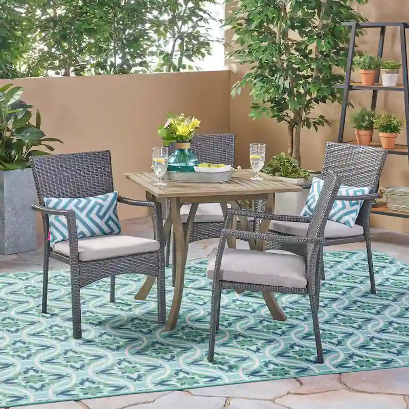 Ferris Acacia Wood and Wicker 5-piece Dining Set by Christopher Knight Home