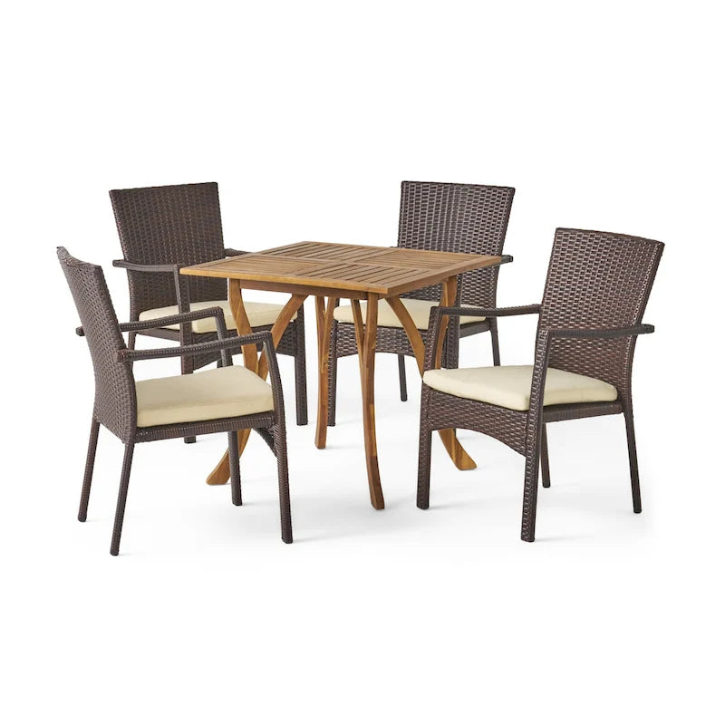 Ferris Acacia Wood and Wicker 5-piece Dining Set by Christopher Knight Home