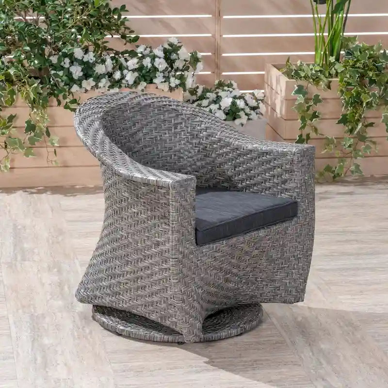 Big Sur Outdoor Wicker Swivel Chair with Outdoor Cushion by Christopher Knight Home