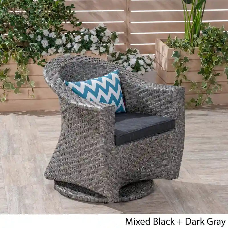 Big Sur Outdoor Wicker Swivel Chair with Outdoor Cushion by Christopher Knight Home