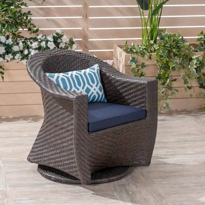 Big Sur Outdoor Wicker Swivel Chair with Outdoor Cushion by Christopher Knight Home