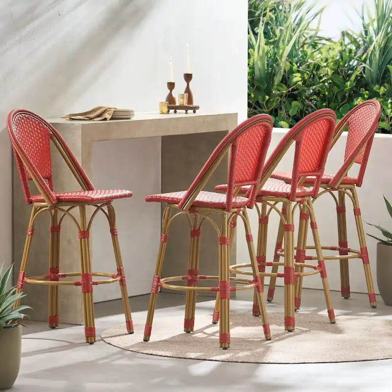 Shelton Wicker and Aluminum Outdoor 29.5 Inch Barstools by Christopher Knight Home