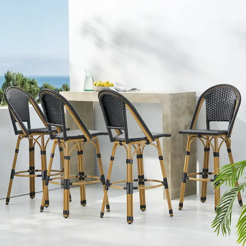 Shelton Wicker and Aluminum Outdoor 29.5 Inch Barstools by Christopher Knight Home